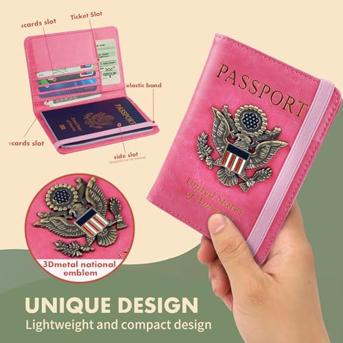 Image of Passport Holder Cover Travel Wallet RFID Blocking Passport Wallets Family Organization Personalized Wallet Case for Men and Women Travel Must Haves (Pink)
