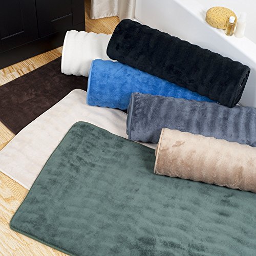 Lavish Home Microfiber Memory Foam Bathmat – Oversized Padded Nonslip Accent Rug for Bathroom, Kitchen, Laundry Room, Wave Pattern (Mocha)