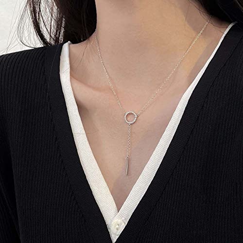 s925 sterling silver naszyjnik naszyjnik z cyrkonią okrągły wisiorek łańcuszek do obojczyka uniwersalne proste akcesoria