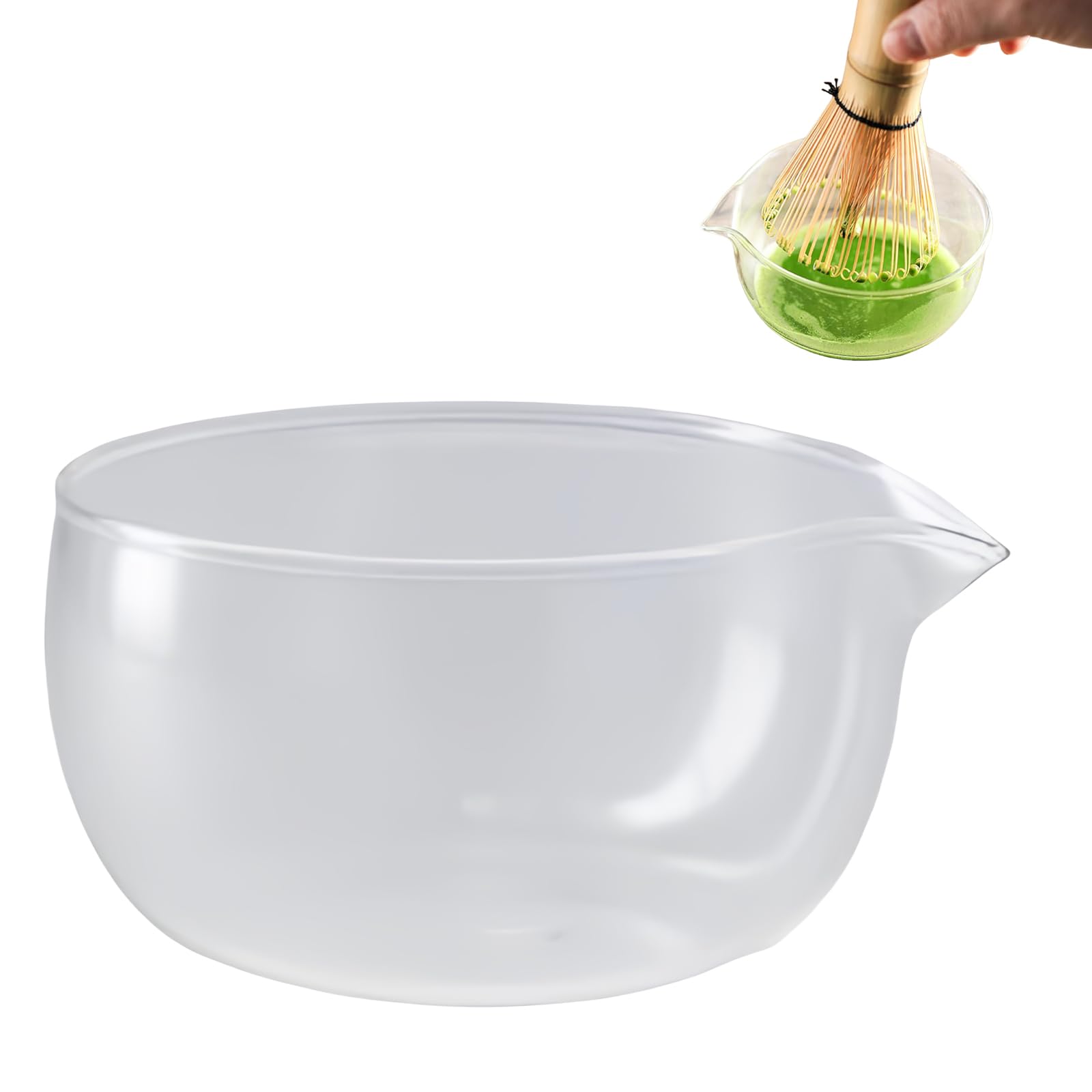 Miska do matchy z nalewakiem, 370 ml, szklana miska do sałatki, z nalewakiem, szklana miska do matchy z dzióbkiem, do tradycyjnych rytuałów herbacianych, deserów, sosów