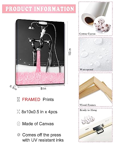 𝗗𝗿𝘀𝗼𝘂𝗺 Glam Fashion Bathroom Wall Decor Prints Glitter Tissue Canvas 𝗙𝗿𝗮𝗺𝗲𝗱 Posters Black And Pink Wall Art Modern Women Funny Bathroom Wall Paintings Set Of 4, 8X10 In (𝗙𝗿𝗮𝗺𝗲𝗱) #TOP1