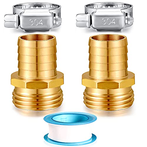 Image of Solid Brass Garden Hose Repair kit Connector with Stainless Steel Clamps, Male Adapter /Female Garden Hose Swivel Fitting (3 /4 inch Barb x 3 /4 inch Male -2 Sets)