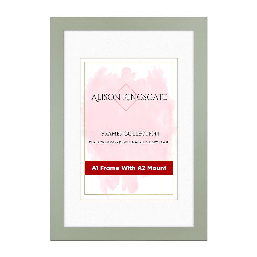 Alison Kingsgate A1 Green Picture Frame with Mount for A2 Photo - Engineered Wood Photo Frame with Precision Cut Cardboard Mount - Ideal for Photos, Posters & Artwork - Wall or Tabletop Display — image 1
