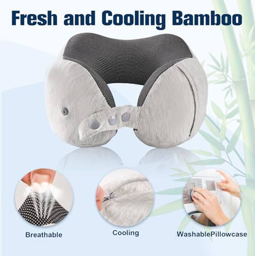 Image of Cirorld Neck Pillow for Traveling, Travel Pillows for Airplanes,100% Pure Memory Foam Travel Neck Pillow, Adjustable Flight Pillow, Portable Plane Accessories with Eye Mask, Earplugs, Carry Bag