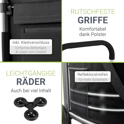 Juskys 3in1 Einkaufstrolley für Treppen - 56 L, modern & klappbar - Treppensteiger Trolley zum Shopping - Sackkarre & Tasche - Trolli Schwarz