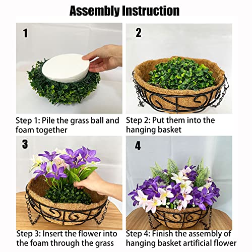 Aoemie Artificial Flowers In Hanging Baskets, 12Inch Hanging Basket With Artificial Silk Flower Fake Hanging Flowers Plants In Basket Artificial Silk Lily For Outdoor Indoor Patio Lawn Garden Decor #TOP3