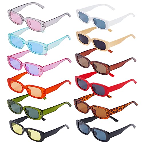12 Pairs Rectangle Retro Sunglasses for Women Girls - 90s Colorful Vintage for Summer Party Favor