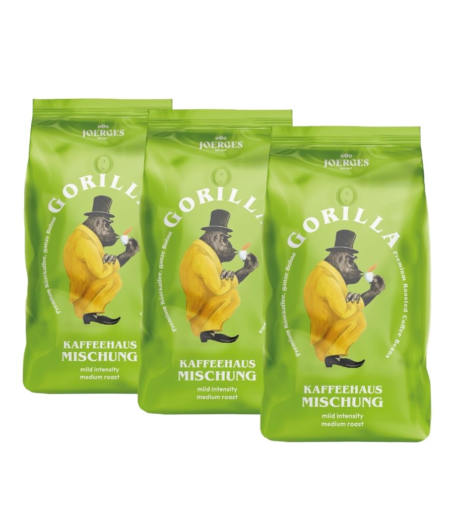 Joerges Gorilla mieszanka kawy, opakowanie 3 szt. (3 x 1000 g), całe ziarna kawy, kawa palona, kawa