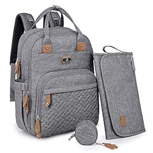 Mochila Cambiador, Mochila Pañalera Grande de Dikaslon Bolsas Multifuncionales para Bebés con Cambiador Portátil, Portachupete y Correas para el Cochecito, para Mamá y Papá (Gris)