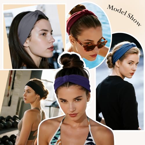 Image of Headbands for Women, Wide Elastic Head Bands, Non-Slip Thick Hair Bands, Sports Stretchy Sweat Bands, Large Knotted Soft Headband for Washing Face, Makeup, Workout, Spa, Fashion