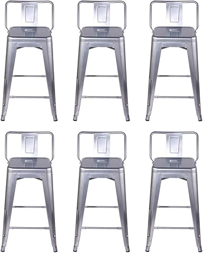 Vista 290 de GIA Taburete de metal con respaldo bajo de altura de mostrador de 24 pulgadas con asiento de cuero vegano, color plateado