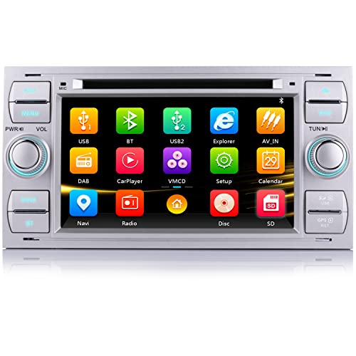 iFreGo Autoradio DAB intégré 7" 2 DIN pour Ford Focus / C-max/S-max/Galaxy/Fusion/Transit/Connect,GPS Navigation, Écran Tactile Autoradio DVD CD, Autoradio Bluetooth Cover