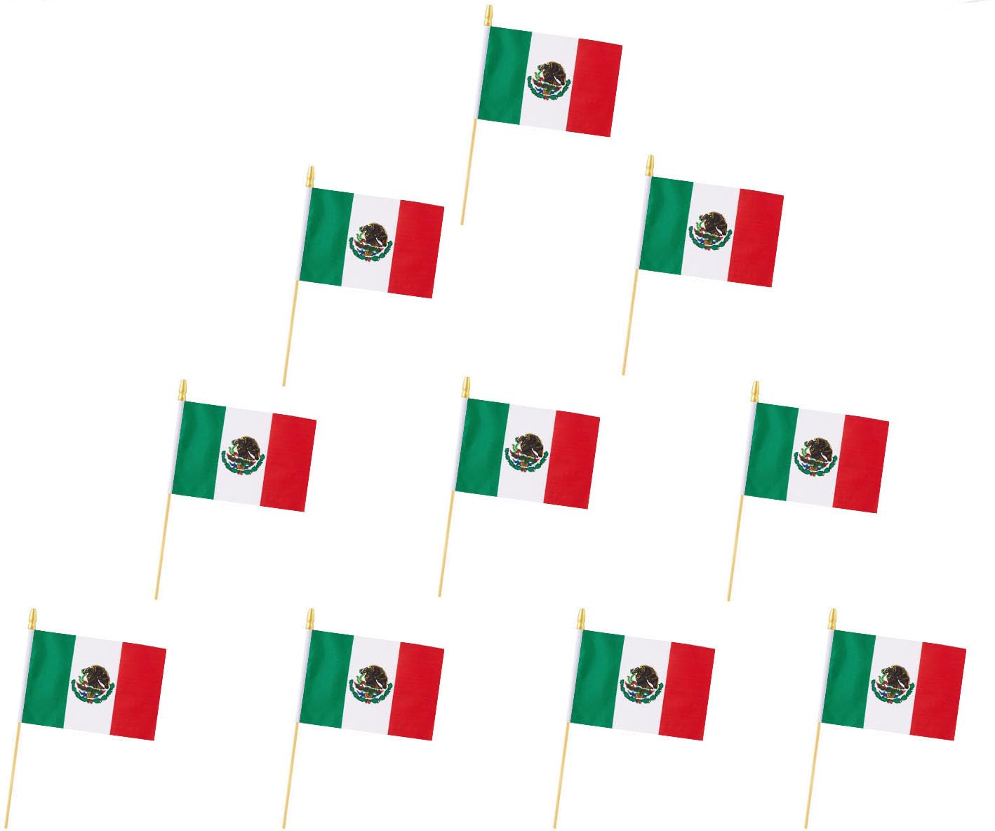 10 Pack Mexico Flags - Handheld Flag- 5x8 in, Mexican Mini Flag. Suitable For Party Decorations, Store Displays, Bar Decorations And National Day Parades. (Mexico)