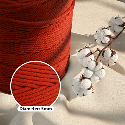 Image of ZUEXT Macrame Cord, Red, 5mm x 328yds Cotton String Macrame Yarn | Natural Handmade, 4 Strands Twisted Cotton Rope, for Craft Wall Hanging Weaving Tapestry Dream Catchers Hanger DIY Gift, 300m