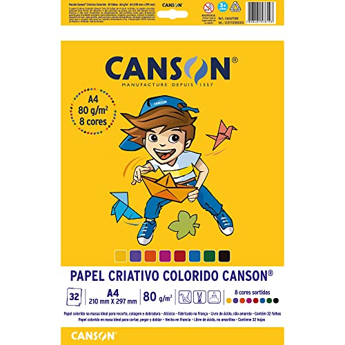 CANSON Linha Escolar, 32 Folhas Soltas de Papel Colorido Criativo A4 de 80g/m² em 8 cores 1 517+b7G-LnL