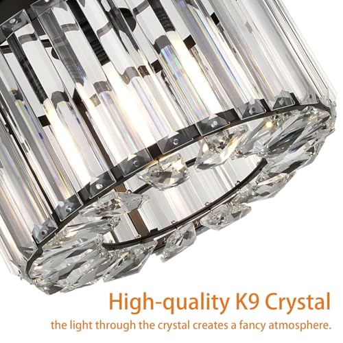 Image of FRIDEKO HOME Crystal Ceiling Light - Black Small Chandelier Semi Flush Mount Ceiling Light Fixture Modern Lights for Hallway Bathroom Kitchen Entryway (9.05 Inch, Bulb not Included)