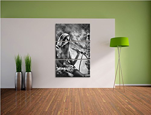 Pixxprint Frau mit Shisha im Nebel als Leinwandbild/Größe: 3 Teilig (120x80 cm) cm/Wandbild/Kunstdruck/fertig bespannt – Bild 5