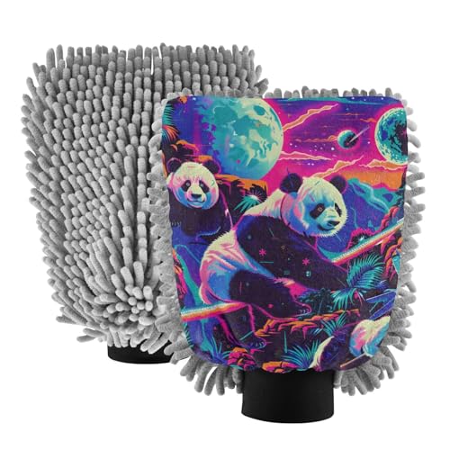 IOACIY Absorbent Microfiber Car Wash Drying Mitts, 2 Pack, Scratch-Free & Lint-Free, Rich Foam, Highly Absorbent, Double Sided, Wash Mitt Perfect for Car Washing, M, Panda (1)