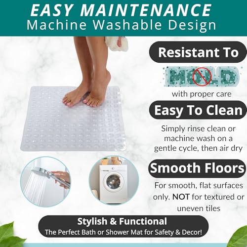 Image of ENKOSI Square Shower Mat - 21 x 21 Inch Non-Slip Bathroom Shower Stall Mat with Suction Cups and Drain Holes - Anti-Slip Shower Mats for Inside Shower - Square Bathmat (21x21 Clear)