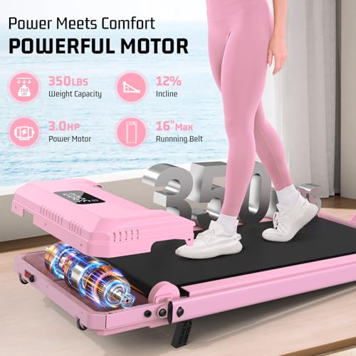 Image of FUNMILY Upgrade Walking Pad Folding Treadmill with 12% /15% Incline & Handle Bar, 3.5HP Foldable Under Desk Compact Treadmills for Home /Office /Gym, 400+lb Capacity, Shock Absorption