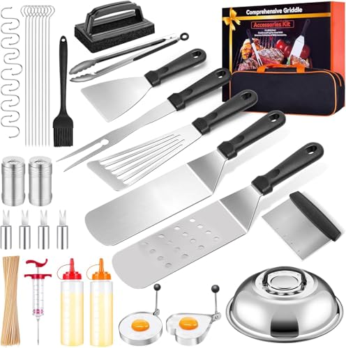 38-Teiliges BBQ Grillbesteck Set aus Edelstahl-Plancha Zubehör Grillzange Grill Spatula Set Grillset mit Aufbewahrungstasche Grillzubehör Geschenk für Männer Papa