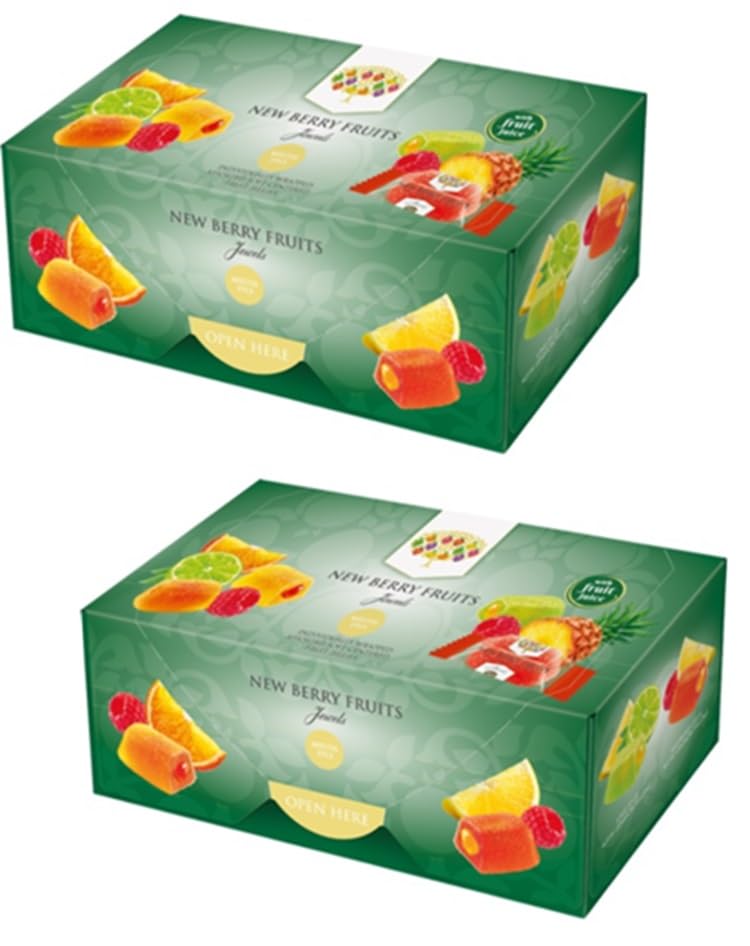 Pack of 2 New Berry Fruits Assorted Soft Fruit Jellies Jewels Gift Sharing Classic Retro Individually Wrapped Treats Sweets - Packed by GARDEN GLAZE