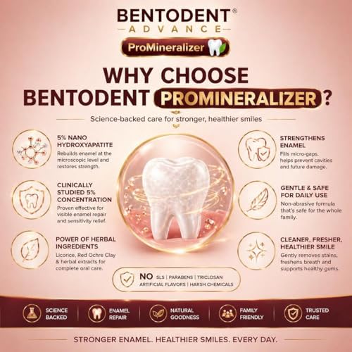 Image of Bentodent Advanced Toothpaste Promineraliser with 5% Nano Hydroxyapatite, Enamel Repair & Sensitivity Protection, Fluoride & SLS-Free, Licorice Mint Toothpaste for Strong Teeth & Fresh Breath,100g