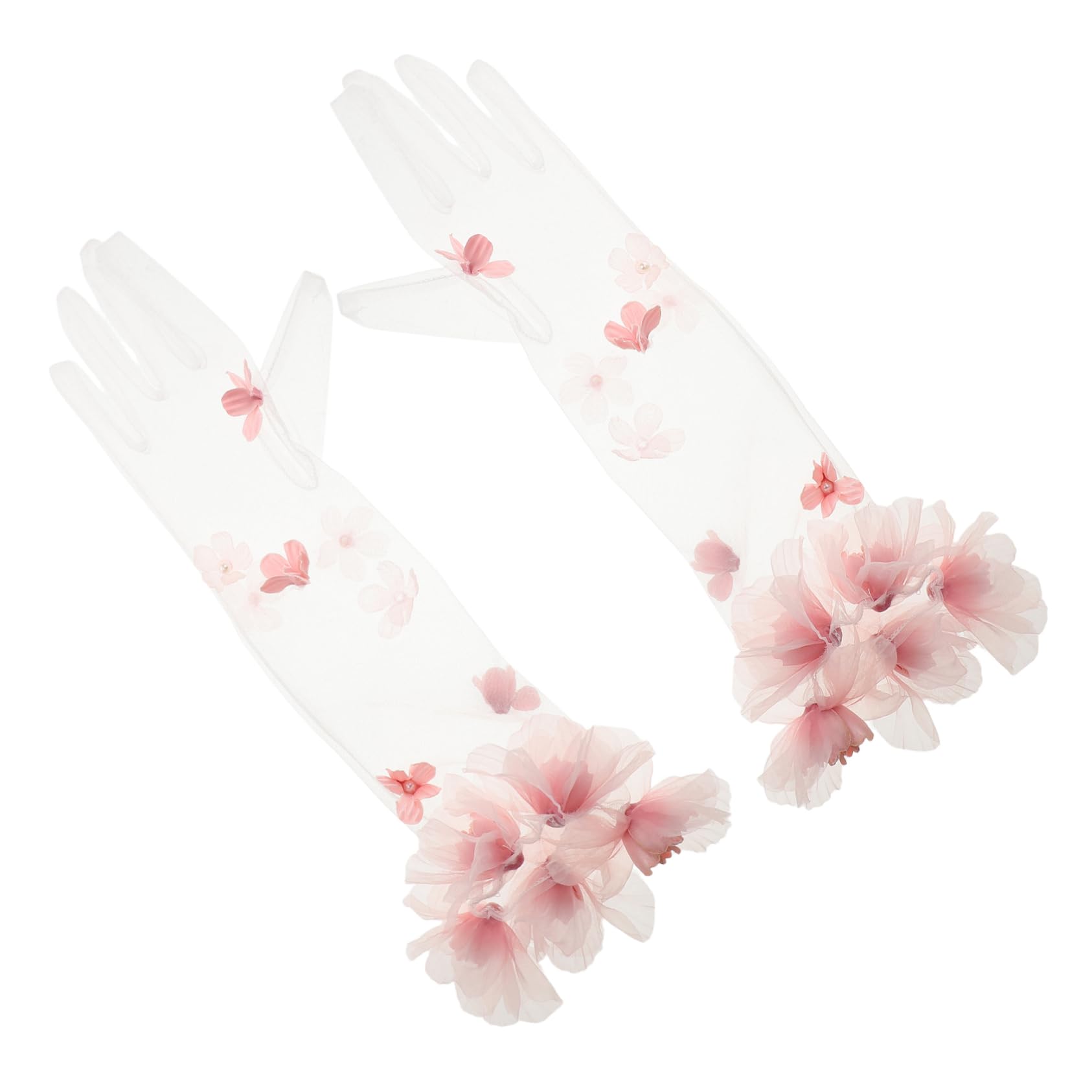Guantes de Boda Largos de Tul Transparente para Novia Fiestas de Té y Actuaciones Escenario Color Rosa
