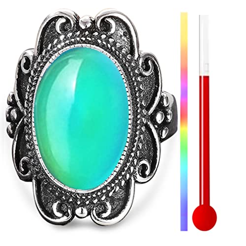 Oval Temperature-Control Color Changing Boho Crystal Ring for Women S925 Sterling Silver Mystery Color Changeable Ring,Wedding Engagement Proposal Statement Gemstone Solitaire Ring Jewelry