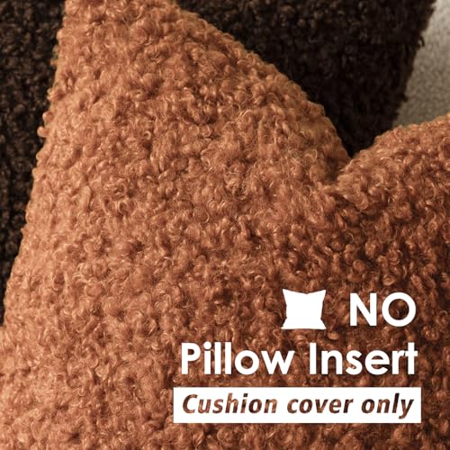 Image of Foindtower Set of 2 Curly Teddy Wool Pillow Covers Decorative Boucle Textured Lumbar Throw Pillow Faux Fur Sherpa Pillowcases Sheepskin Fuzzy Cushion Case for Sofa Bedroom Car 12 inchx20 inch Burnt Orange