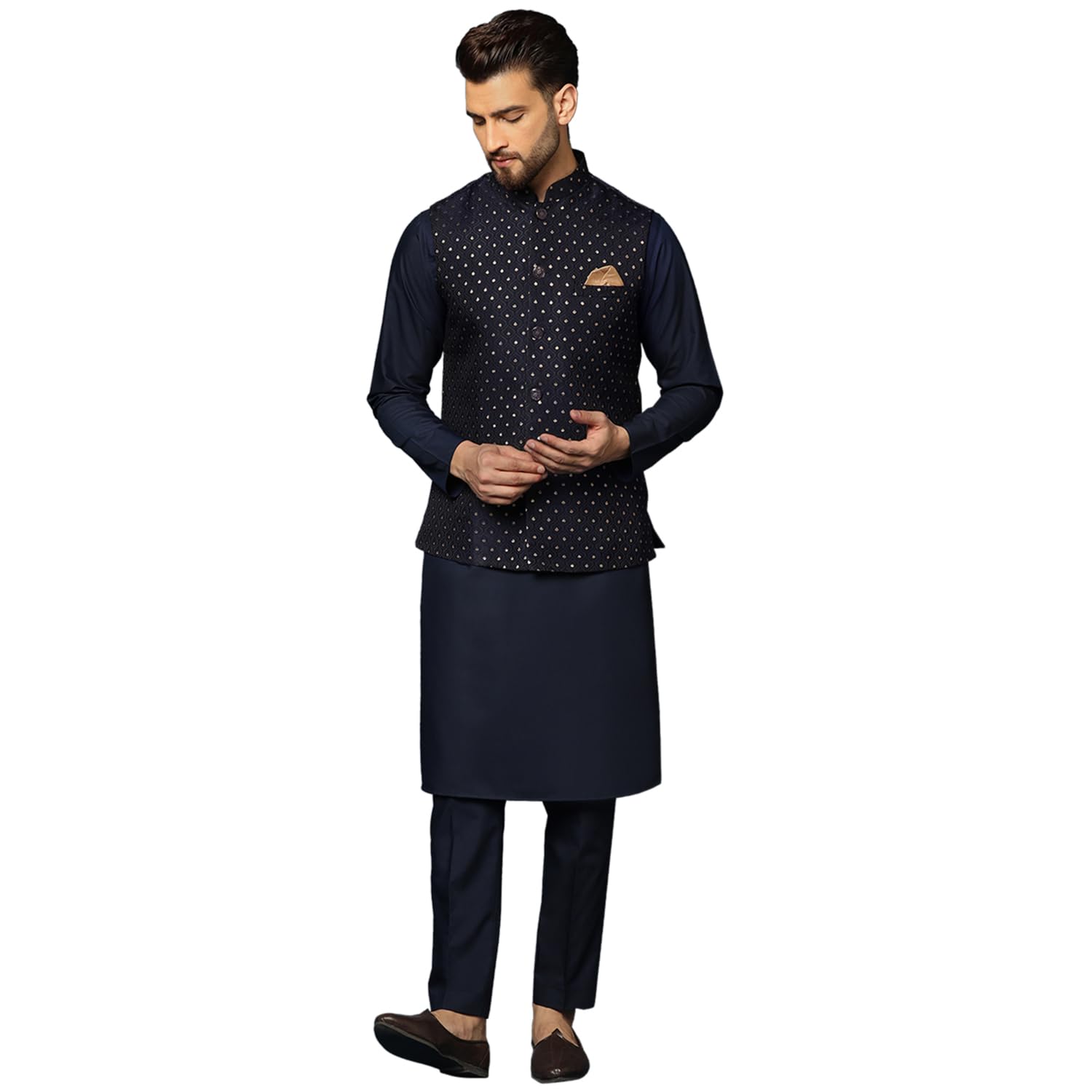 kisah Men's Kurta with Jacket and Trouser, Cotton Blend, Woven Design, Full Sleeves, Straight, Regular Fit, Ethnic Wear-picture-56