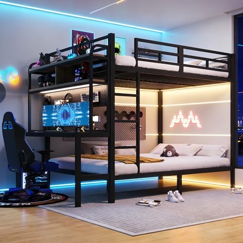 Letto a soppalco 140x200cm con luce LED e porta USB,metallo