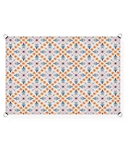 Boho Geometric Flower Sun Sail Shades Rectangle Canopy,Sunlight Block Heavy Duty Curved Backyard Shade Cover,Waterproof Sun Shades for Patios Garden Outdoor,6.5'x10' Spring Summer Colorful Botanical