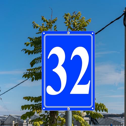 Image of Premium Aluminum Number Signs 32, Metal 12 inch X 8 inch Blue Numbered Signs Outdoor for Parking Lots, Floor, Dock, Court, Aisle, Field, High Visibility, No Fade, Weather-resistant