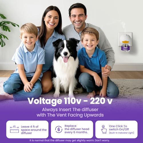Image of Dog Calming Diffuser, Relaxing Pheromone to Calm Dogs, Advanced Pet Pheromones Supplies for Peeing Dog Anxiety Fireworks Relief Anti Barking, Fighting(1 Diffuser with 3 Refill)