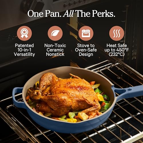 Image of Our Place Large Always Pan | 12.5 inch Ceramic Pan with Modular Lid & Beechwood Spatula | Patented 10-in-1 Nonstick, Non-Toxic Cookware Made Without PFAS | Induction & Oven-Safe up to 450F | Char