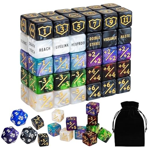 YANGUN Contador de dados, compatible con MTG, 63 accesorios para juego de cartas, contador de palabras clave de AbilityKeyword, contador de vida 1/+1, D6 cubos, MTG TCG WürfelMagic para accesorios con | Ya disponible en tu tienda friki favorita! En mundofriki.es!