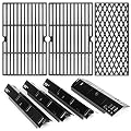 Uniflasy Grill Replacement Parts for Dyna Glo DGH450CRP 4 Burner Grill,Grill Part Kit for Dyna-Glo 4 Burner Grill,4-Pack Porcelain Steel Grill Heat Plates, 3-Pack Cast Iron Cooking Grates