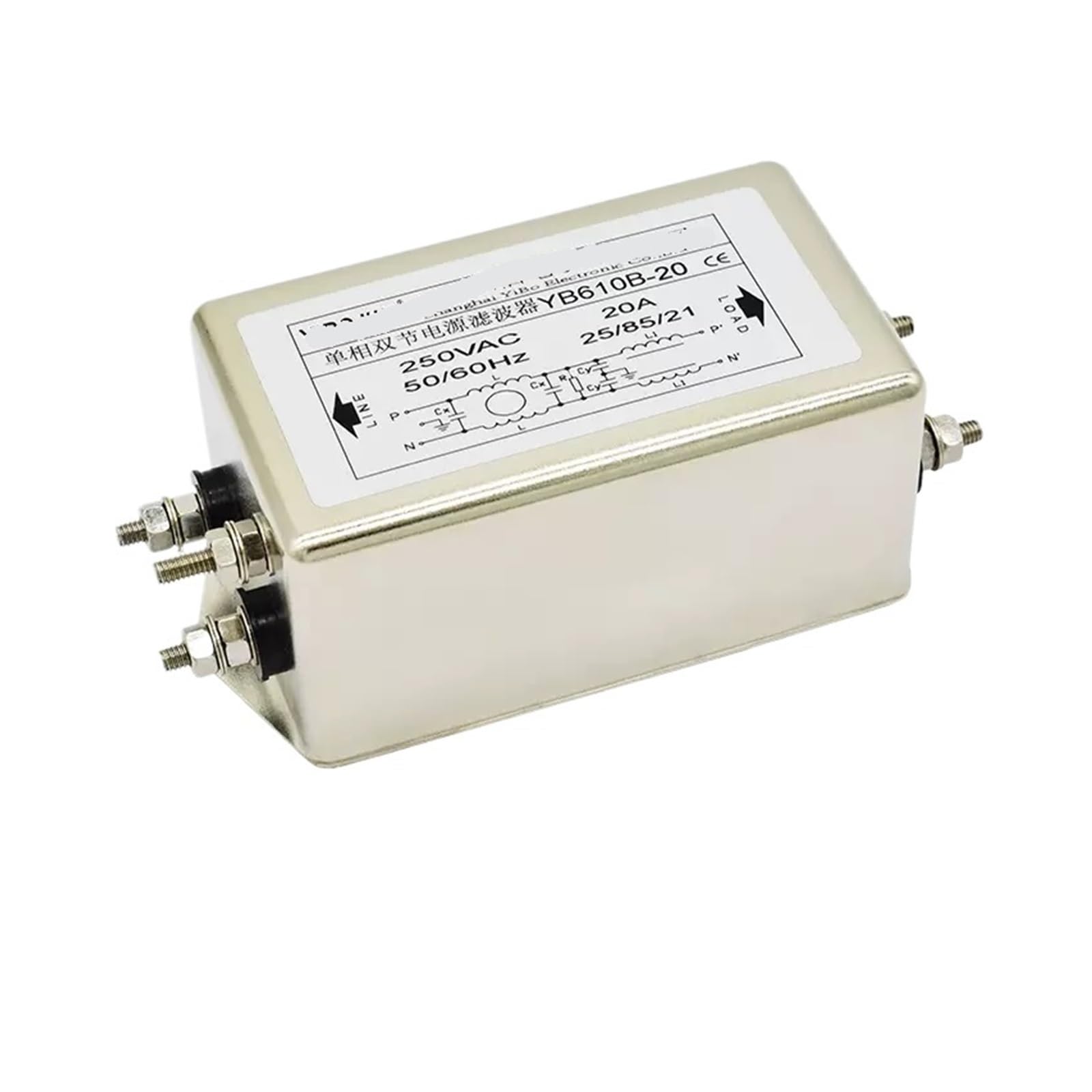 Filtro de potencia de CA de doble sección YB610B de 20A con terminal tipo perno