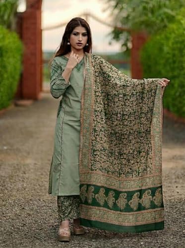 Image of ANNI Designer Women's Rayon Viscose Straight Kurta Set with Palazzo and Dupatta | Stylish Long Kurti Dress for Festive, Party, and Ethnic Wear