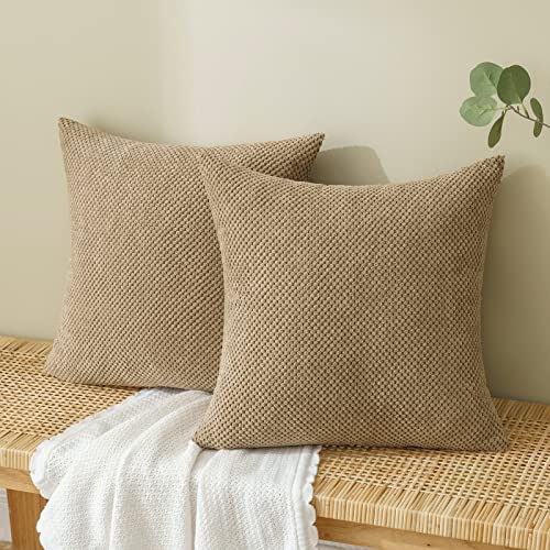 EMEMA Kordsamt Kissenbezug Dekorative Granulat Sofakissen Dekokissen Kissenbezüge Kissenhülle Couchkissen Überwurf Kissen Bezug Zierkissen für Couch Sofa Wohnzimmer 2er Set 40x40 cm Braun