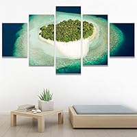 SIGNWIN 5 Panel Canvas Wall Art Beach Blue Coastal Cool Photography Relax/Calm for Home Decorations Ready to Hang - 60