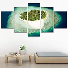 SIGNWIN 5 Panel Canvas Wall Art Beach Blue...