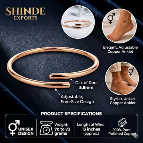 Image of SHINDE EXPORTS adjustable pure copper leg anklet bracelet kada for men and women indian jewelry