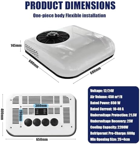 12V/24V RV Rooftop Air Conditioner - Compact AC Unit for Trucks, Vans, Excavators & Construction Vehicles - Efficient Parking Cooling Solution, White