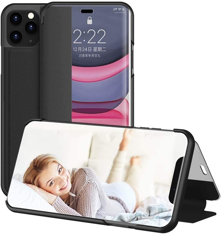 ONECMN Funda de teléfono con ventana de visión clara, cubierta de teléfono de concha de imitación de cuero a prueba de golpes para Apple iPhone 11 Pro/iPhone 11 Pro Max (Color: A, tamaño: 5.8