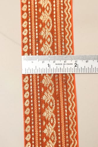 Image of Banarasi Silk Border Lace for Saree, Dupatta, Lehenga, Suit, Blouse & Home Furnishing, Crafting DIY (Saffron Gold, 9 Meters x 2 Inch)