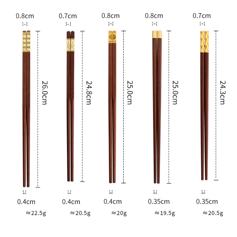 Lot de 5 Paires de Baguettes en Bois Massif de Style Chinois pour hôtel Familial et Mariage(5Pairs D)