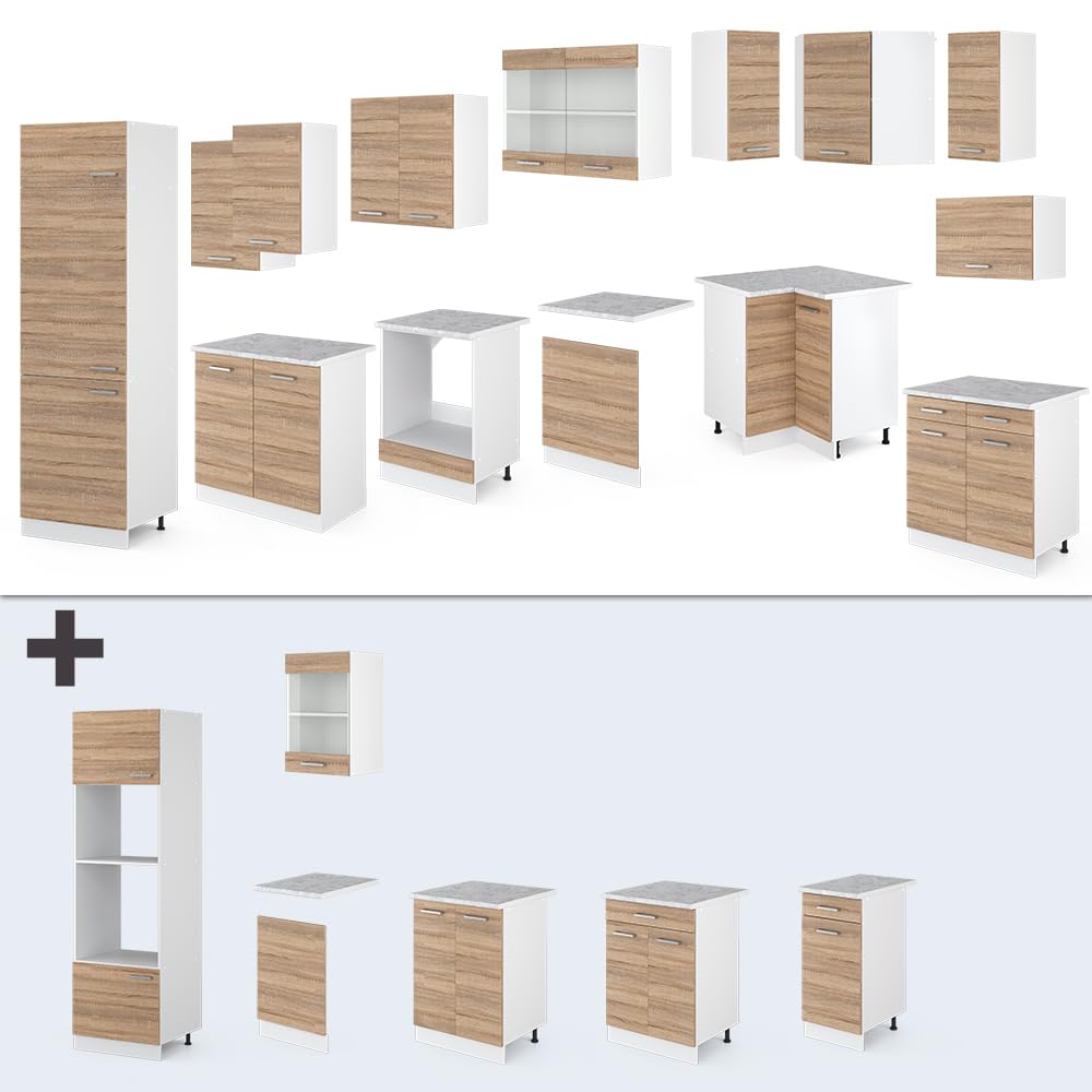 Vicco Eckküche R-Line, Sonoma/Weiß, 287 x 227 cm | AP Anthrazit, mit modularen Elementen flexibel erweiterbar