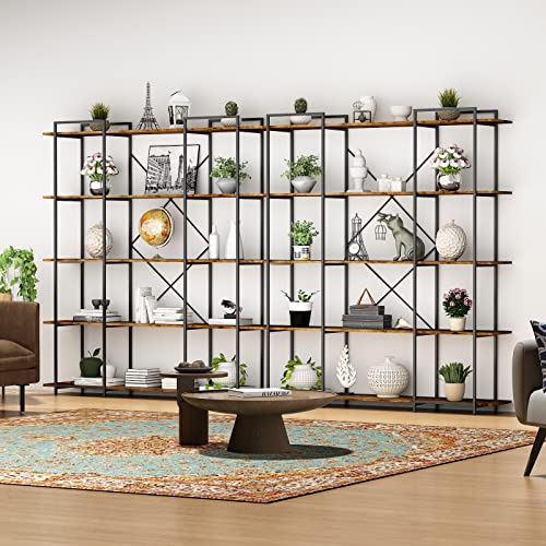 Auromie Triple Wide 5 Tier Bookshelf, 70.8’’ H X 63’’ W Rustic Etagere Bookcase Garage Storage Shelf Rack, Industrial Freestanding Display Shelf, Extra Large Storage Rack Shelving Unit For Home Office #TOP7